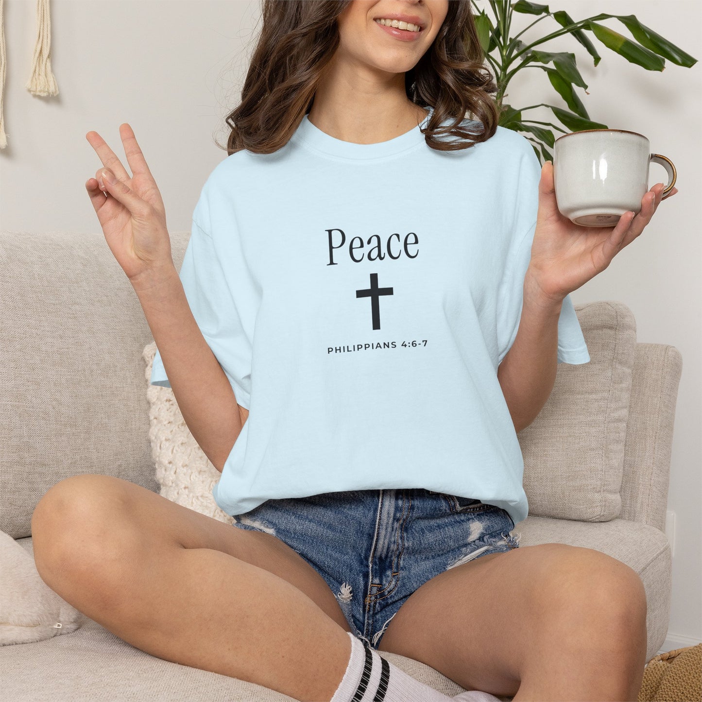 Peace Cross T-Shirt — Comfort Colors® Christian Faith Tee (Philippians 4:7)