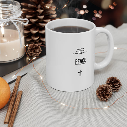3 Steps to Peace Coffee Mug — Christian Faith Coffee Cup (Prayer • Petition • Thanksgiving)