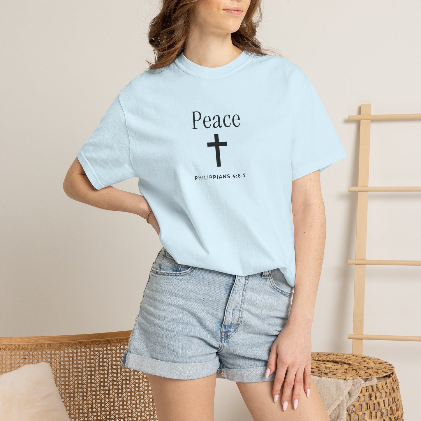 Peace Cross T-Shirt — Comfort Colors® Christian Faith Tee (Philippians 4:7)