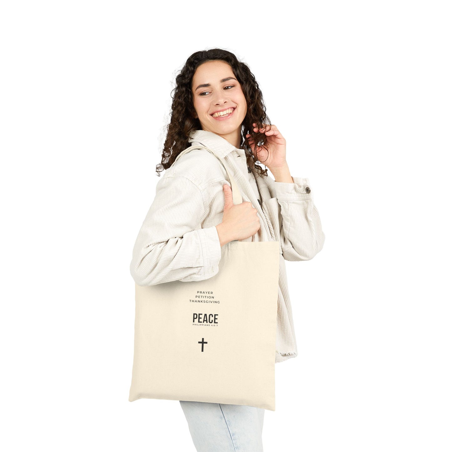 3 Steps to Peace Christian Canvas Tote Bag — Faith-Inspired Cotton Carryall
