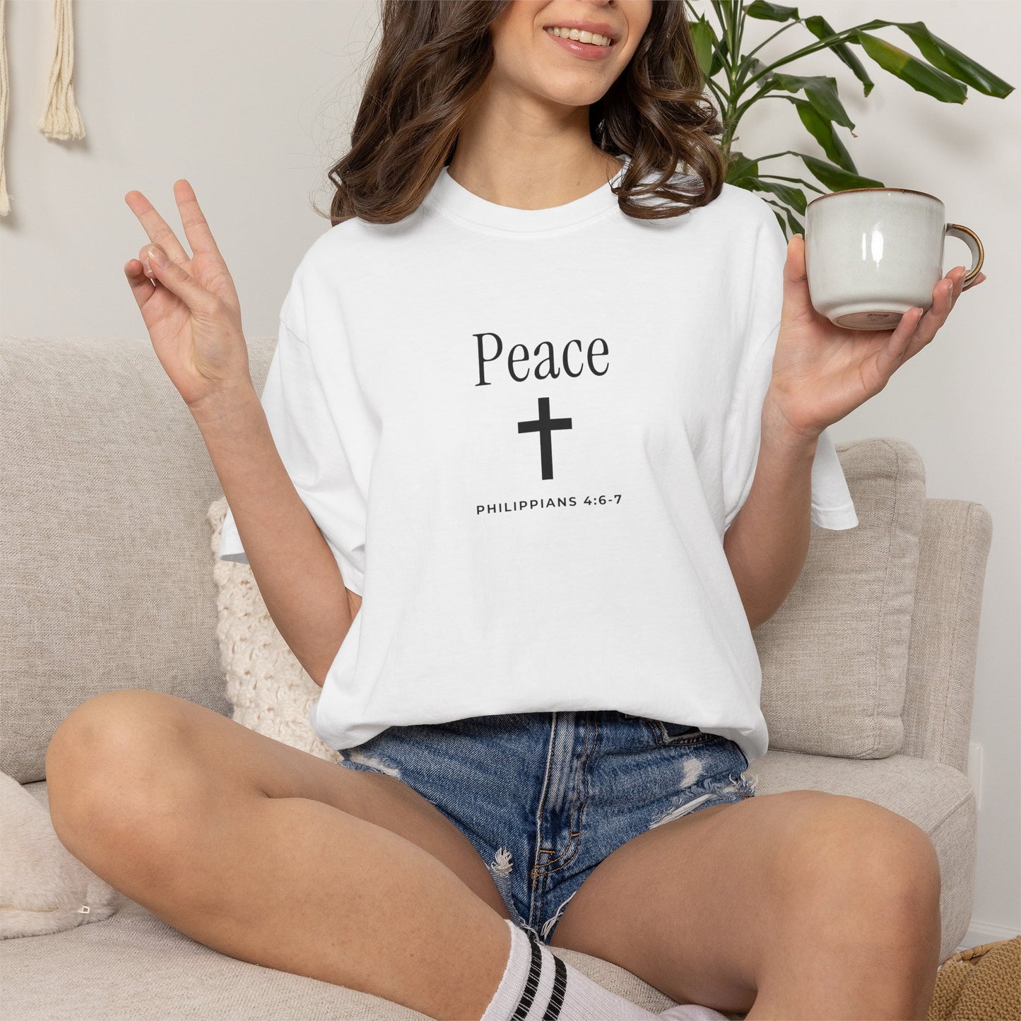 Peace Cross T-Shirt — Comfort Colors® Christian Faith Tee (Philippians 4:7)