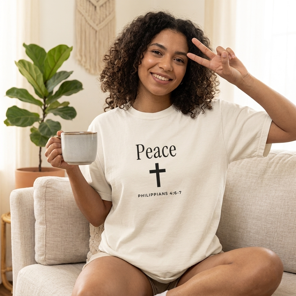 Peace Cross T-Shirt — Comfort Colors® Christian Faith Tee (Philippians 4:7)