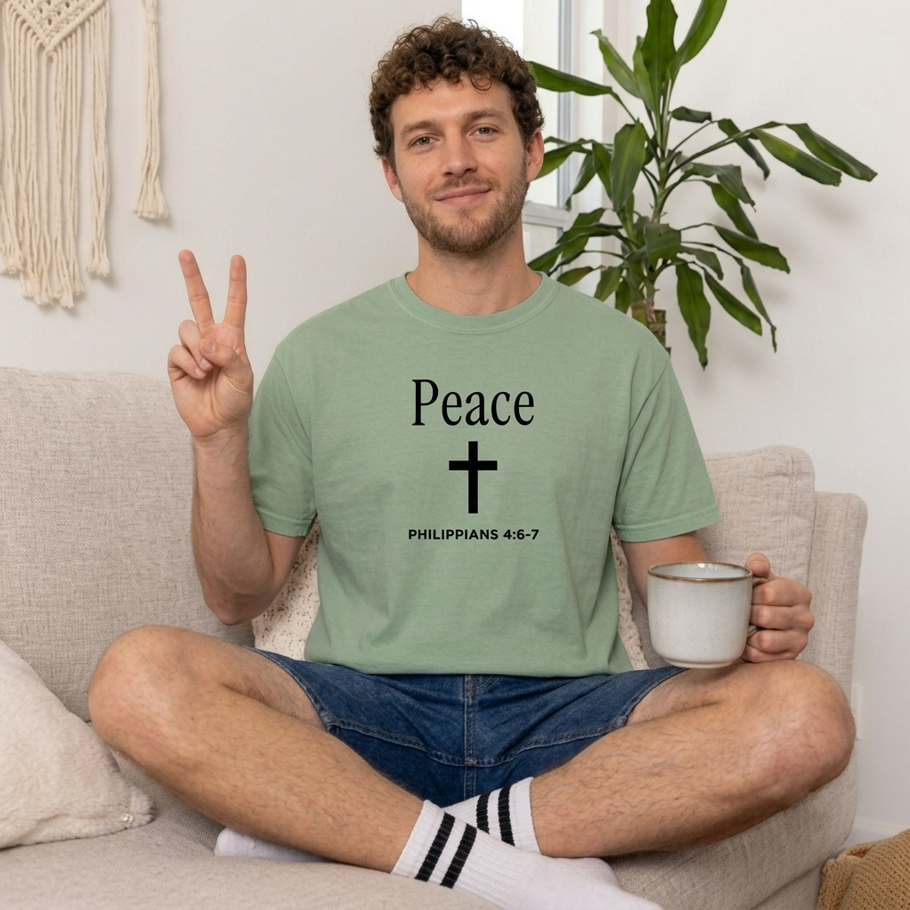 Peace Cross T-Shirt — Comfort Colors® Christian Faith Tee (Philippians 4:7)