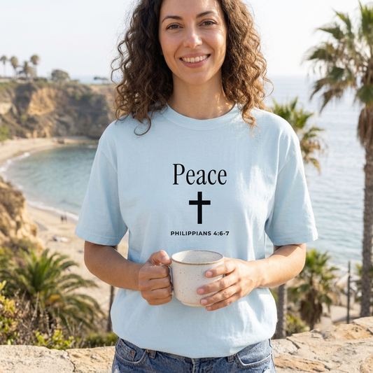 Peace Cross T-Shirt — Comfort Colors® Christian Faith Tee (Philippians 4:7)