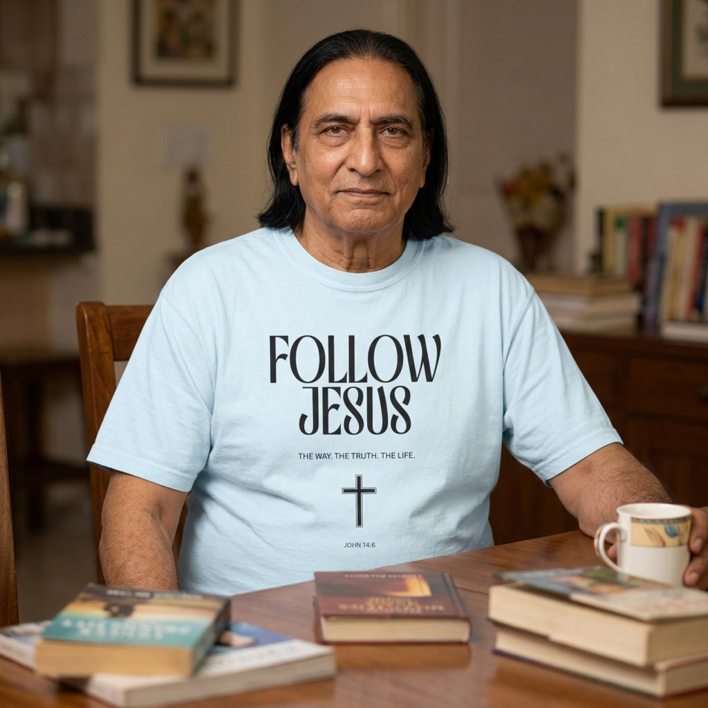 Follow Jesus Tee — Christian Faith T-Shirt with Cross & John 14:6