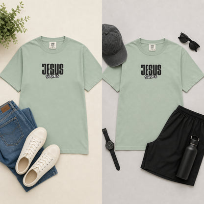 Jesus Saves T-Shirt — Minimal Christian Faith Graphic Tee