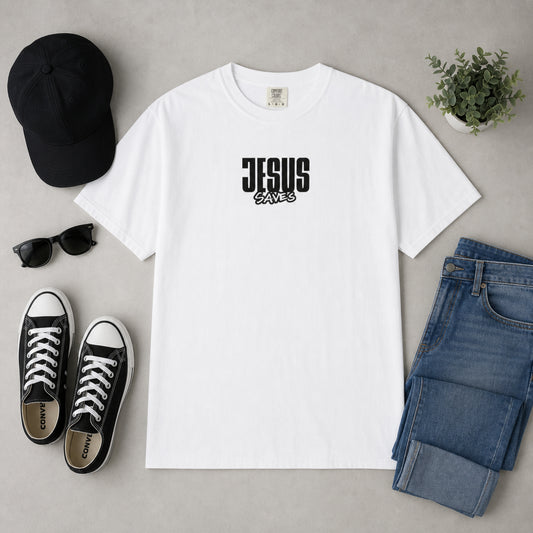 Jesus Saves T-Shirt — Minimal Christian Faith Graphic Tee