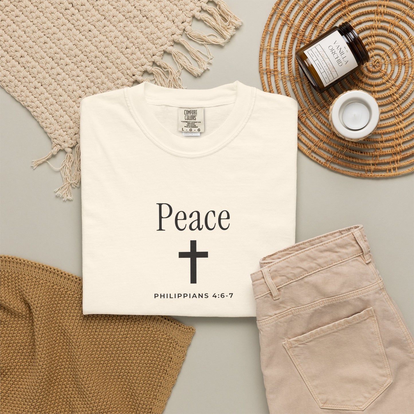 Peace Cross T-Shirt — Comfort Colors® Christian Faith Tee (Philippians 4:7)