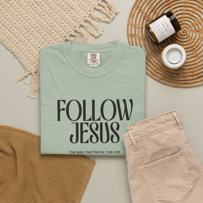 Follow Jesus Tee — Christian Faith T-Shirt with Cross & John 14:6