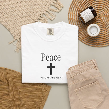 Peace Cross T-Shirt — Comfort Colors® Christian Faith Tee (Philippians 4:7)