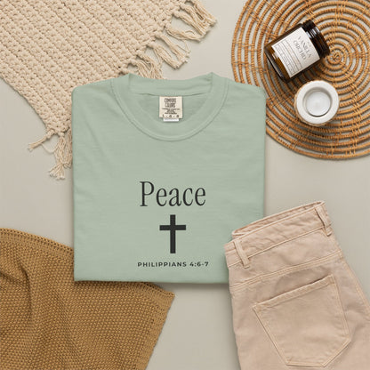 Peace Cross T-Shirt — Comfort Colors® Christian Faith Tee (Philippians 4:7)