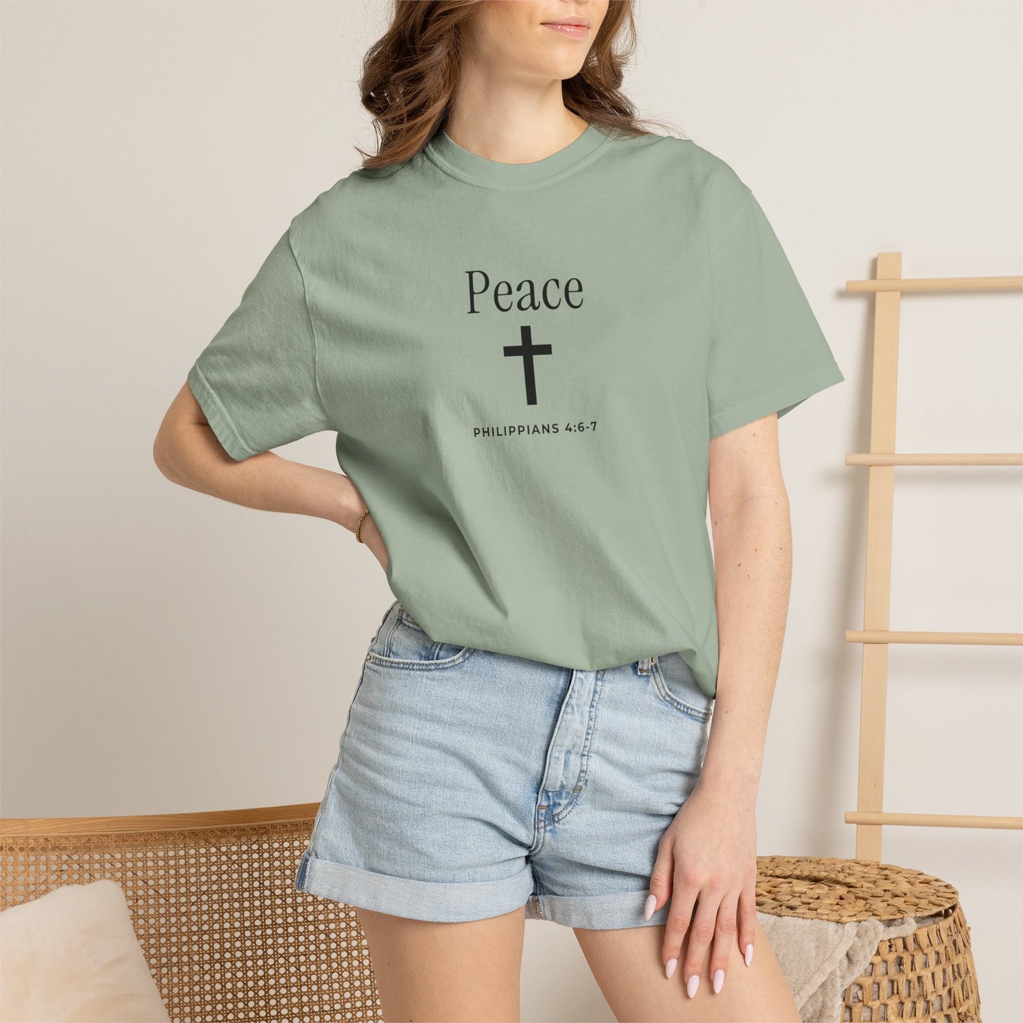 Peace Cross T-Shirt — Comfort Colors® Christian Faith Tee (Philippians 4:7)