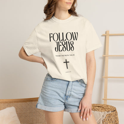 Follow Jesus Tee — Christian Faith T-Shirt with Cross & John 14:6