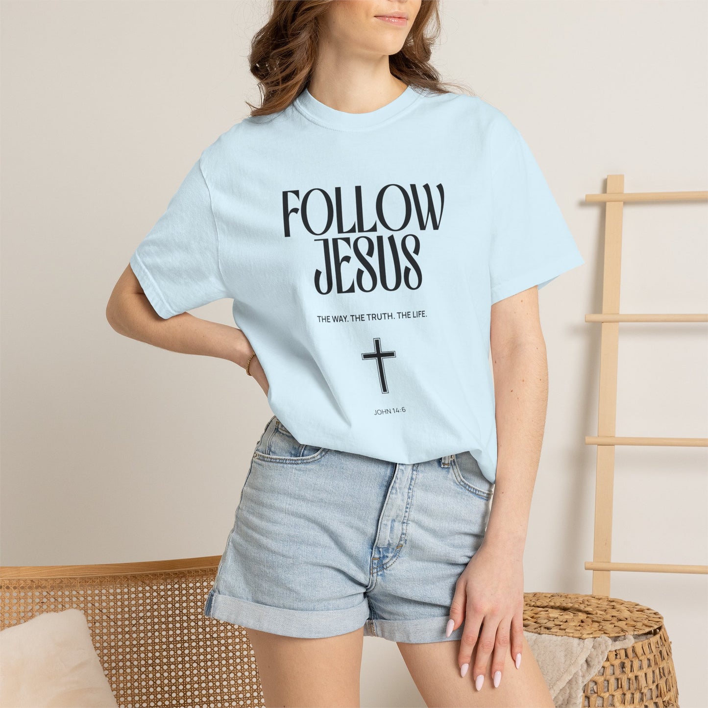 Follow Jesus Tee — Christian Faith T-Shirt with Cross & John 14:6