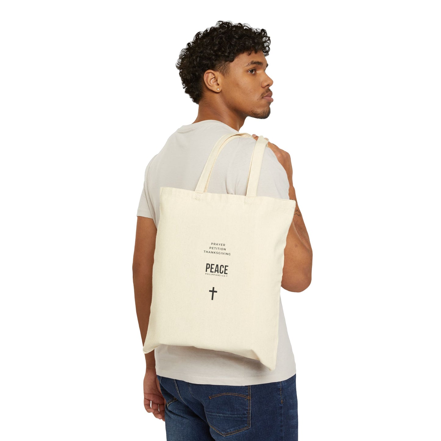 3 Steps to Peace Christian Canvas Tote Bag — Faith-Inspired Cotton Carryall