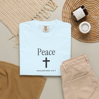 Peace Cross T-Shirt — Comfort Colors® Christian Faith Tee (Philippians 4:7)