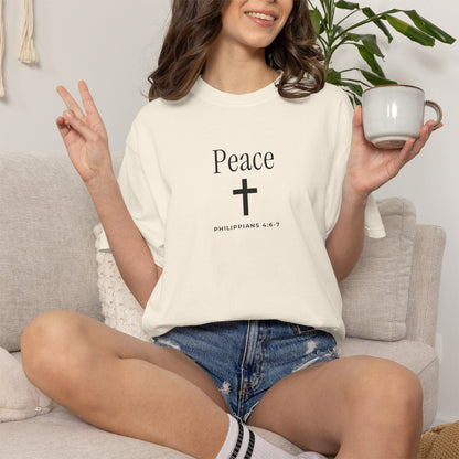 Peace Cross T-Shirt — Comfort Colors® Christian Faith Tee (Philippians 4:7)